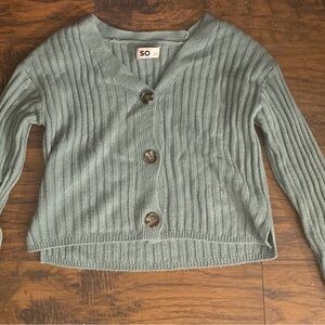 SO Women's Button-Up Ribbed Cardigan - Sage